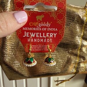 NWT Green and Red Handmade Jhumka Earrings handmade